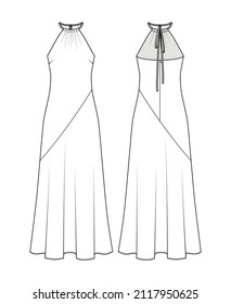 Fashion technical drawing of  long halter dress