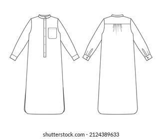 Fashion Technical Drawing Mandarin Collar Tunicshirt Stock Vector ...