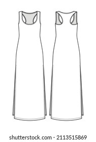 Fashion technical drawing of maxi jersey vest dress with long slits