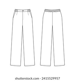 Fashion technical drawing of men's casual trousers with elastic band