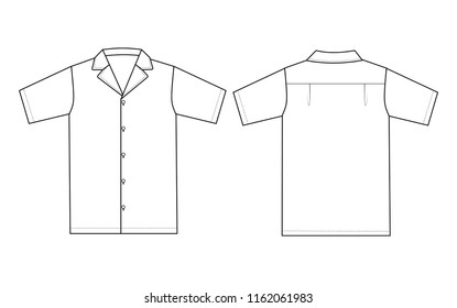 Fashion technical drawing of men's shirt with short sleeves