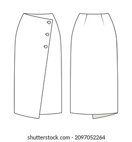 Fashion Technical Drawing Of Midi Wrap Skirt