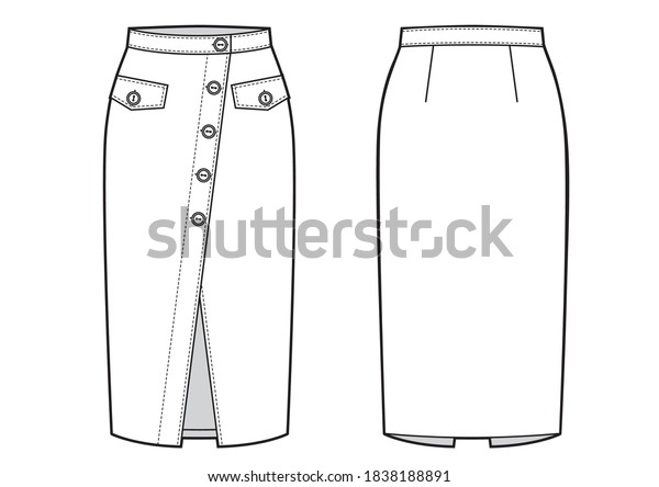 Fashion Technical Drawing Midi Wrap Skirt Stock Vector (Royalty Free ...