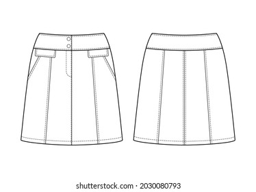 Fashion technical drawing of mini skirt 