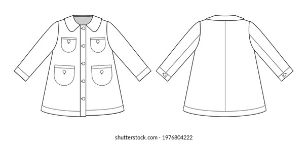 Fashion technical drawing ob baby coat. Fashion flat sketh.