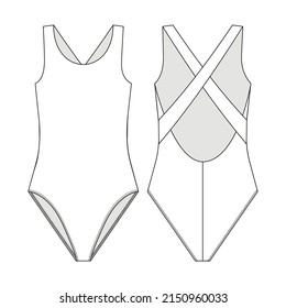 Fashion technical drawing of one piece swimsuit.