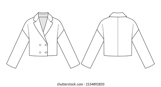 Fashion technical drawing of oversized Croped double breasted jacket