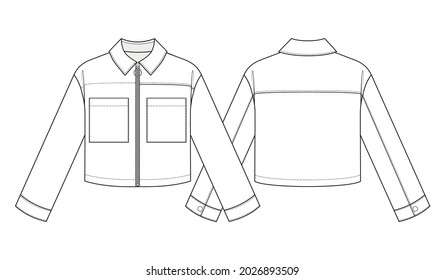 Fashion technical drawing of oversized cropped jacket 
