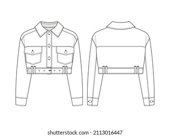 Dibujo técnico de moda de una chaqueta de denim sobredimensionada