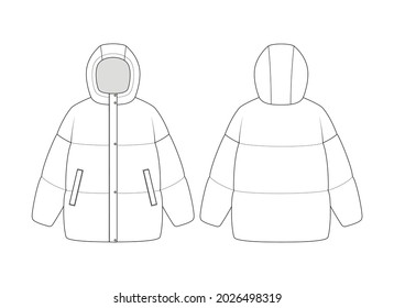 Fashion technical drawing oversized puffer jacket 