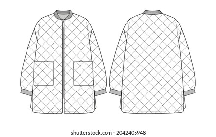 Fashion technical drawing oversized quilted bomber jacket