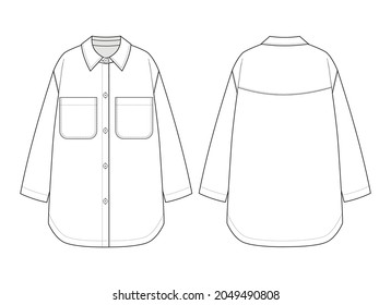 Fashion technical drawing of oversized shacket