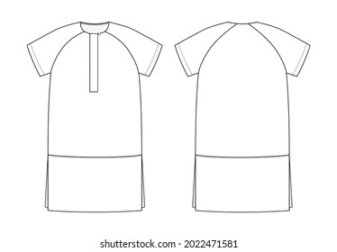Fashion technical drawing of oversized shirt dress with raglan sleeve