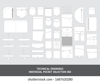 Fashion Technical Drawing Pockets Selection Individual