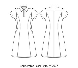 Fashion technical drawing of polo collar dress with short sleeves