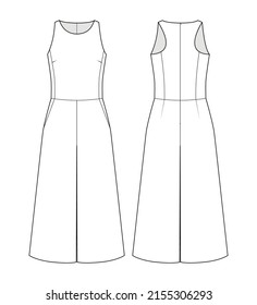 Fashion technical drawing of racer neck culotte jumpsuit for woman