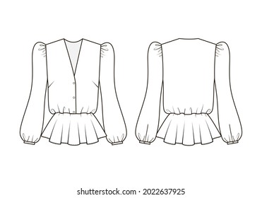 Fashion technical drawing of romantic style peplum blouse