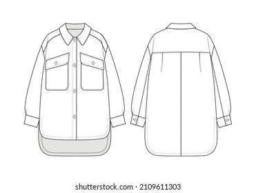 Fashion technical drawing of shaket with big patch pockets