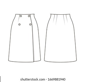 Fashion Technical Drawing Of Short Wrap Skirt