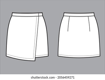 Fashion Technical Drawing Of Short Wrap Skirt