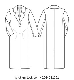 Dibujo técnico de moda del abrigo de un solo pomo con costura 