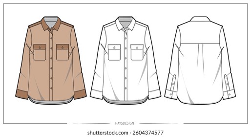 Fashion Technical drawing sketch, ladies women shirt blouse, with long sleeves, patch pocket with flap
Great for tech packs, CAD drawing and expanding your library. 