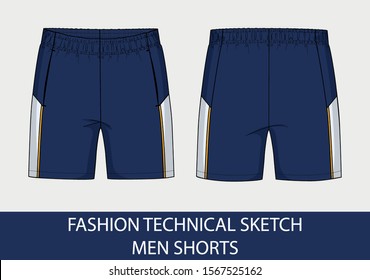 Fashion technical drawing sketch for men shorts in vector graphic