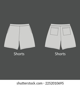 Fashion technical drawing sketch for men shorts in vector graphic. Shorts CAD Mockup