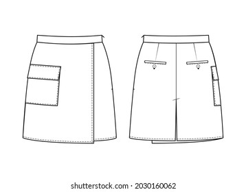 Fashion technical drawing of skirt shorts