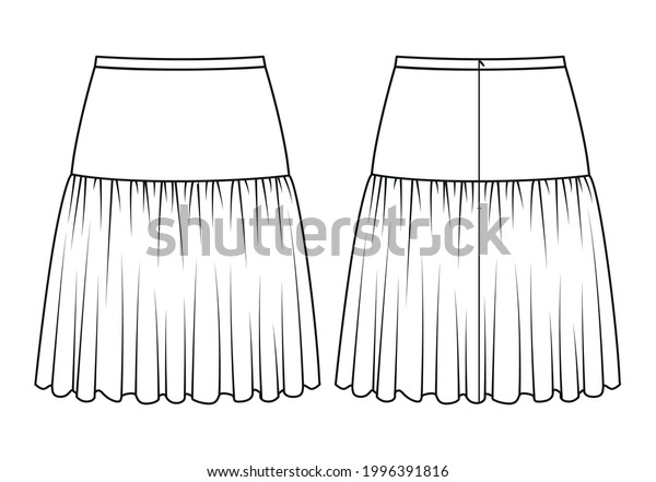 Fashion Technical Drawing Skirt Yoke Stock Vector (Royalty Free ...