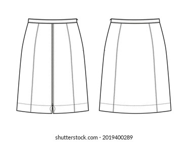 Fashion technical drawing of skirt with zipp