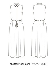 Fashion technical drawing of sleeveless dress 