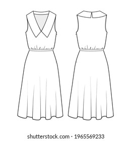 Fashion technical drawing of sleeveless dress with collar