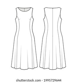 Fashion Technical Drawing Sleeveless Godet Dress Stock Vector (Royalty ...