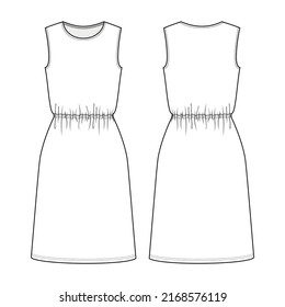 Fashion Technical Drawing Of Sleeveless Jersey Dress With An Elasticated Waist