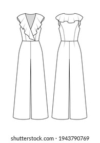 Fashion technical drawing sleeveless jumpsuit with flounce