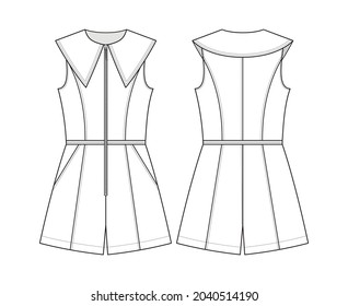 Fashion Technical Drawing Sleeveless Jumpsuit Collar Stock Vector ...