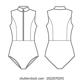 Fashion technical drawing of sleveless wetsuit