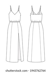 Fashion technical drawing spaghetti straps dress