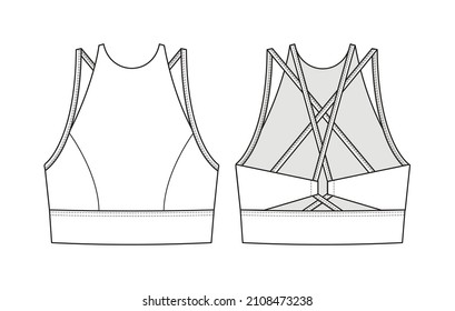 Fashion technical drawing of sport halter top bra with straps