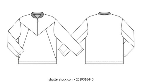 Fashion technical drawing of sports longsleeve with zipper