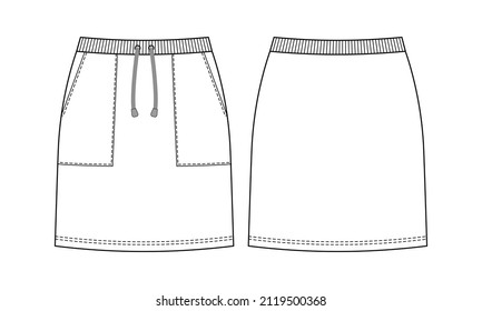 Fashion technical drawing of sports mini skirt