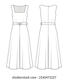 Fashion Technical Drawing Square Neck Sleeveless Stock Vector (Royalty ...