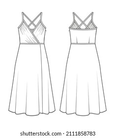 Fashion Technical Drawing Strappy Draped Dress Stock Vector (Royalty ...