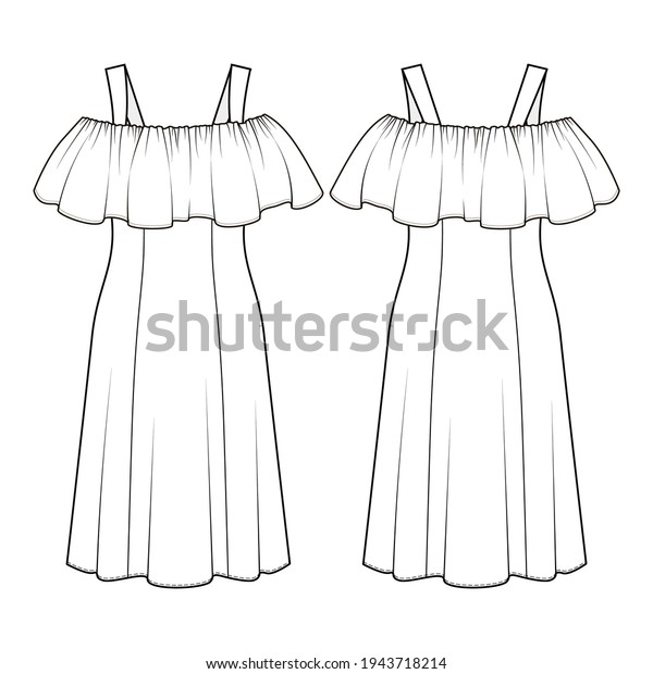 Fashion Technical Drawing Summer Off Shoulder Stock Vector (Royalty ...