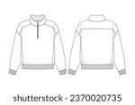 Fashion technical drawing of the sweatshirt with a quarter zip fastening and stand collar
