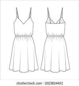 Fashion technical drawing of tank dress. Fashion sketch of home wear dress