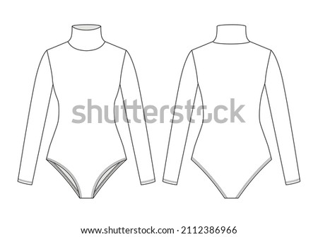 Fashion technical drawing of turtle neck bodysuit with long sleeves