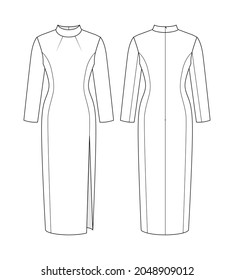 Fashion Technical Drawing Of Turtleneck Dress With With A Slit