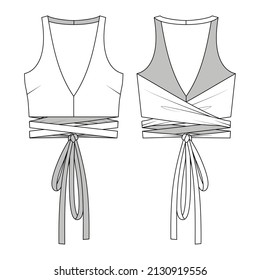 Fashion technical drawing of V-neckline halter top